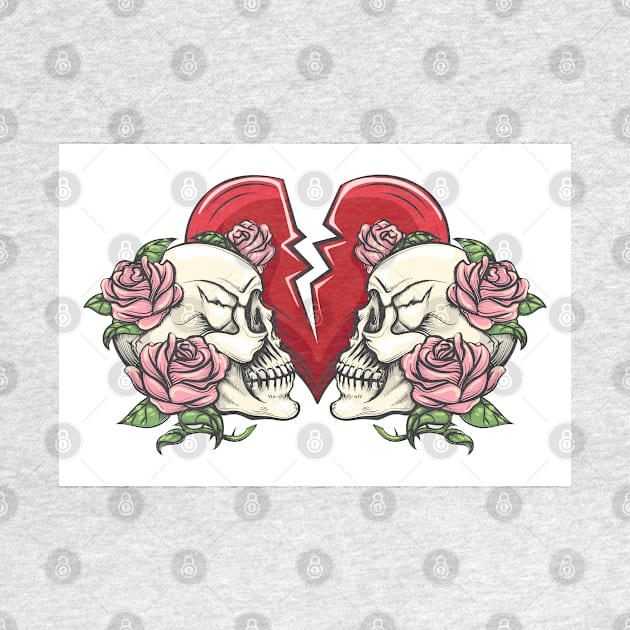 Two Skulls in Roses and Broken Heart by devaleta